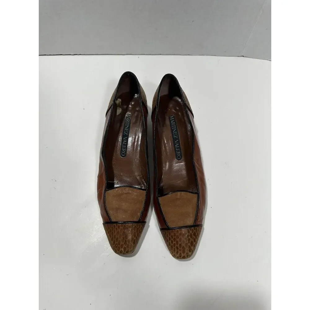 Martinez Valero Shoe Women‎ Pumps Brown Suede Leather Heels 8 Spain Vintage 80’s